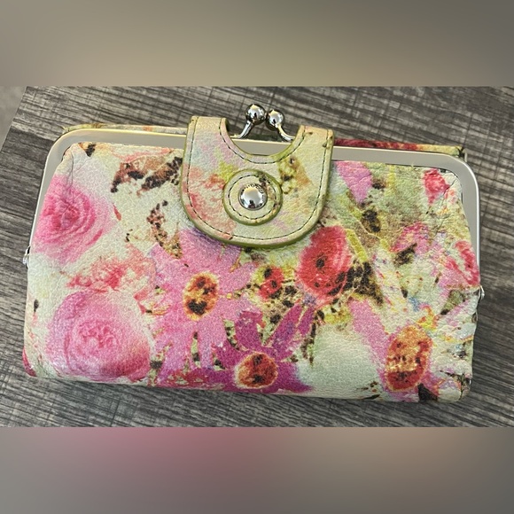 HOBO Handbags - HOBO Pink Floral Kiss-Lock Wallet with Green Accents